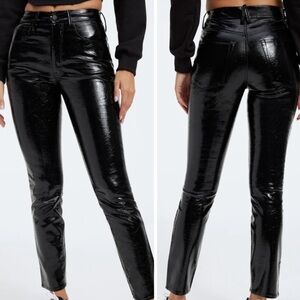 Good American Good Straight Leg Faux Leather Crinkle Pants Black Size 6/28
